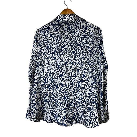 ZARA Blue White Abstract Floral Button Down Shirt Womens L European Coastal - Picture 4 of 6